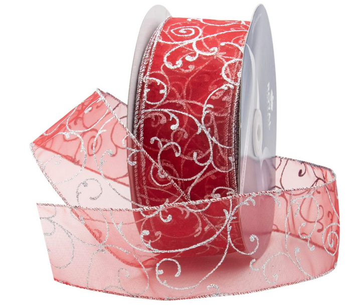 SWIRL RIBBON | 50-Yards per Roll - Red/Silver