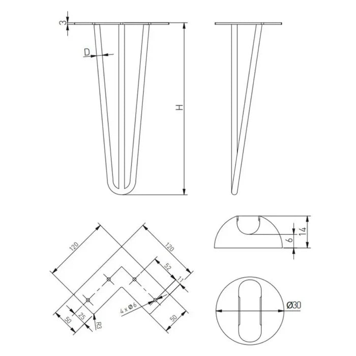 Table Leg 28 inch (71 cm) High - Matte Black