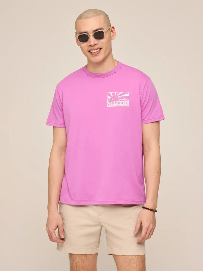 The Brighter Horizon (Non Pocket Graphic T-Shirt)- Pink - Image 1 - Chubbies Shorts
