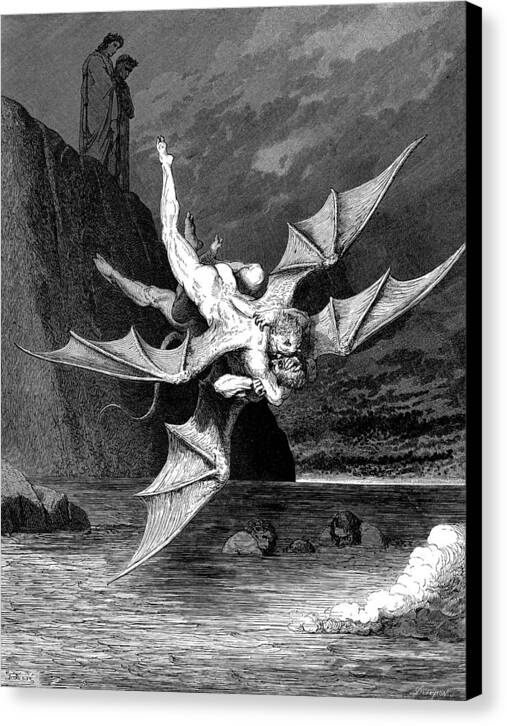 The Inferno, Canto 22 - Two Devils Falling into Boiling Pitch - Canvas Print