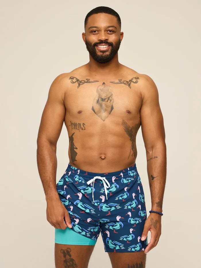 The Mallards are The Moments 5.5" (Classic Lined Swim Trunk)- Green - Image 1 - Chubbies Shorts