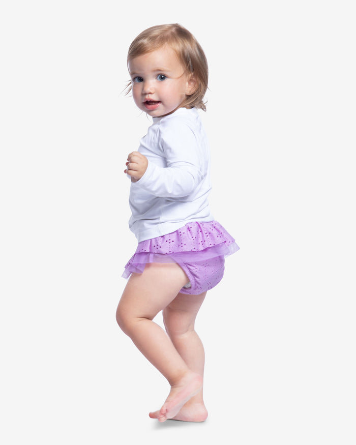 Toddler girl wearing white crew neck top. (Style 1005T) - BloqUV