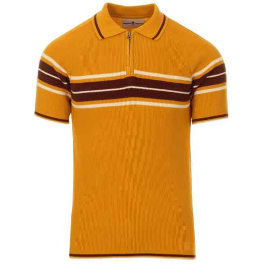 TROJAN Fireball Mod Rib Zip Neck Polo in Golden Glow