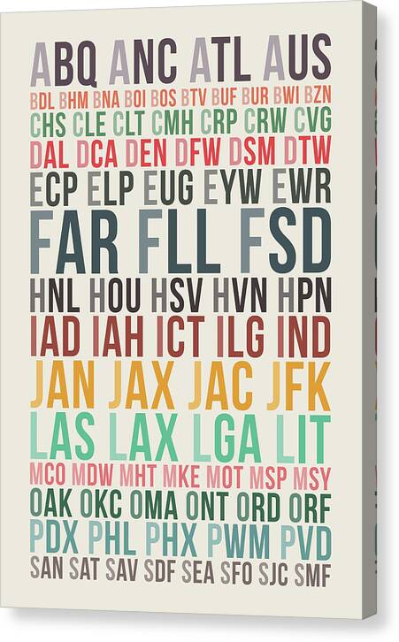 U.S. Airport Codes - Canvas Print