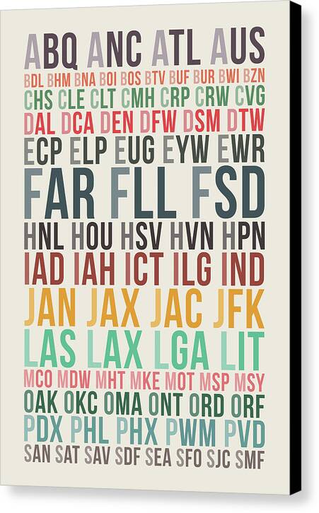 U.S. Airport Codes - Canvas Print