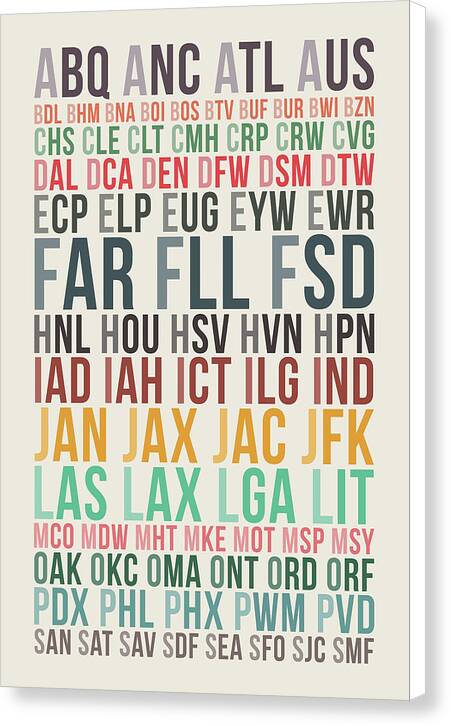 U.S. Airport Codes - Canvas Print
