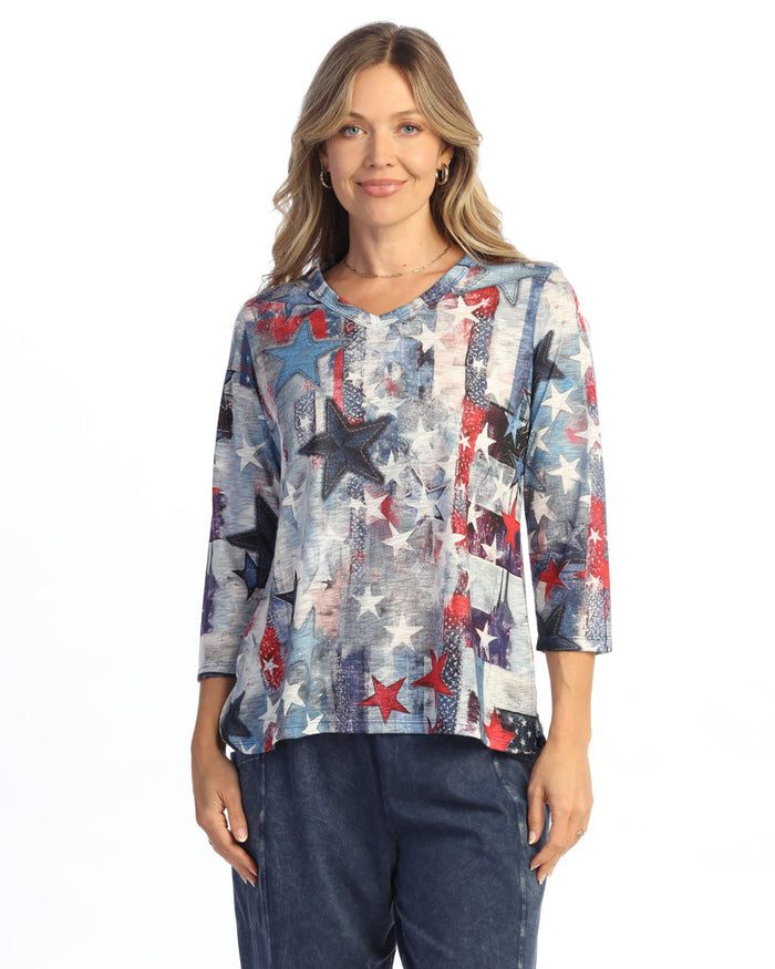 V-Neck 3/4 Sleeve Side Slit Top - 65
