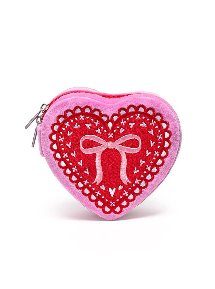 Velvet Jewelry Zip Case / Organizer - Heart Shaped w/ Bow