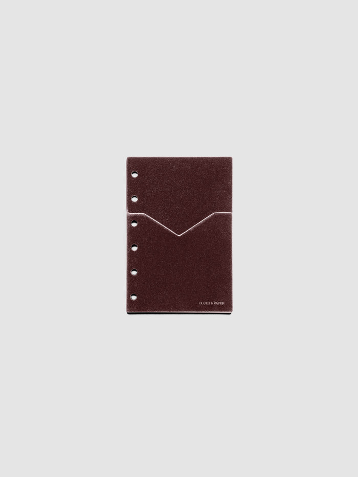 Velvet Pocket Folder in Bordeaux pre-punched for Pocket planners.
