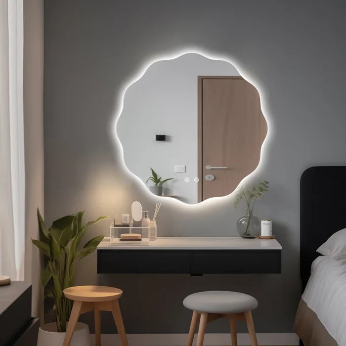 Wavy Lighted Backlit LED Mirror Anti Fog Wall Mirror With Touch Sensor (3 Lights Integrated)
