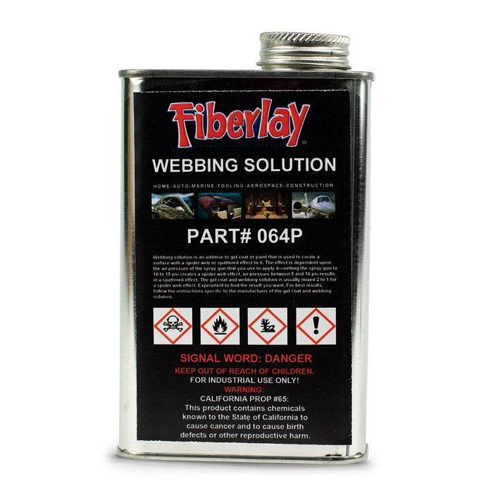 Pint can of Webbing Solution used to create splatter and cob web effects with polyester gel coat.