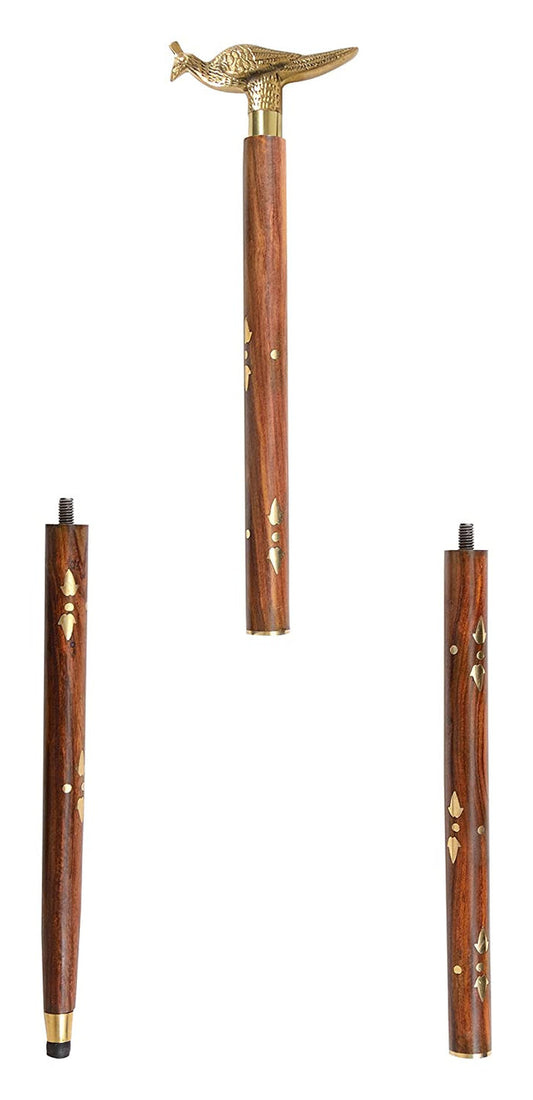 White Whale Bird Walking Stick - Men Derby Canes and Wooden Walking Stick for Men and Women - 37" Brown Ebony Brass Handle in Golden Tone Natural Wood Unisex Cane