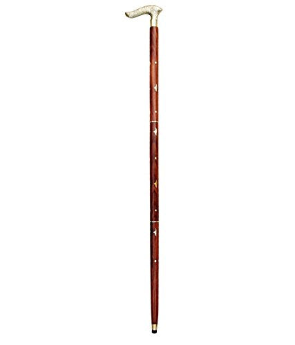 White Whale Hand Carved Walking Stick - Men Derby Canes and Wooden Walking Stick for Men and Women - 37" Brown Ebony Brass Handle in Golden Tone Natural Wood Unisex Cane