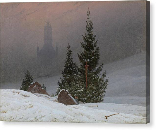 Winter Landscape with Church - Canvas Print
