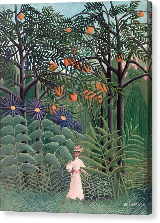 Woman Walking in an Exotic Forest - Canvas Print