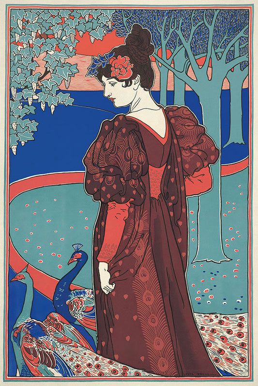 Woman with Peacocks by Louis Rhead - Art Print - Zapista