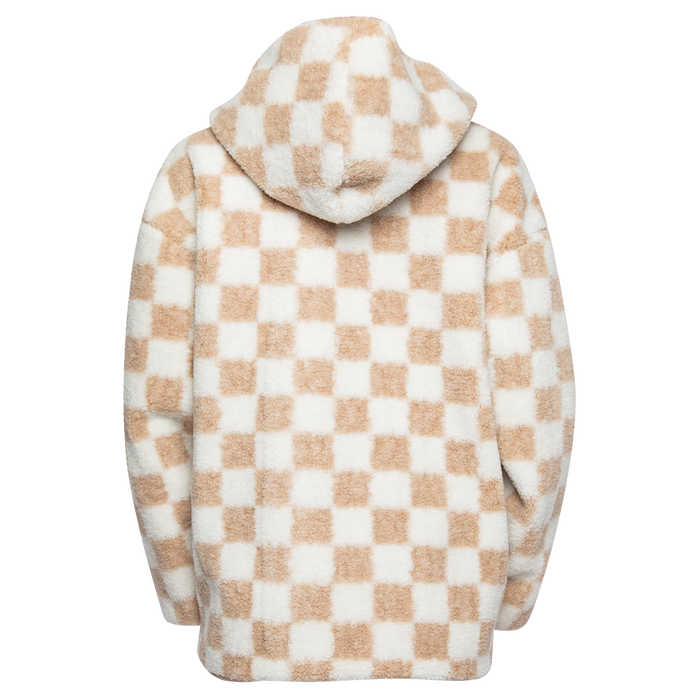 Women's Checkered Sherpa Cardigan - Tan & White