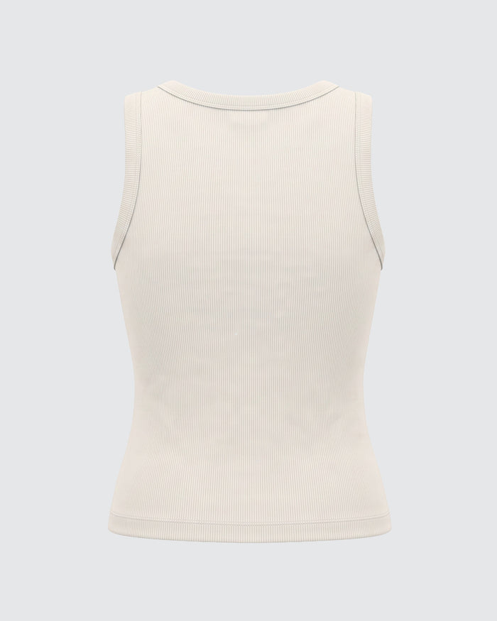 Women's Essential Vintage White Ribbed Tank Top