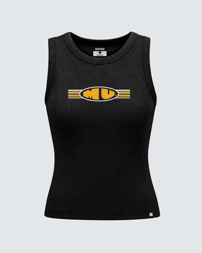 Women's MU Lines Black Ribbed Crop Tank Top