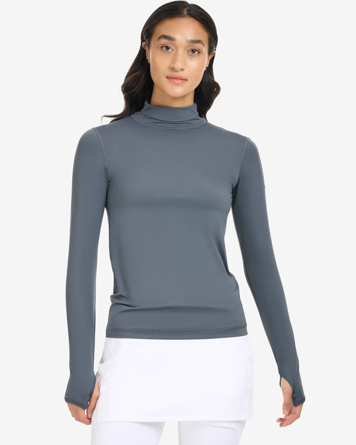 Women wearing smoke turtle neck top on a white background. (Style 2013) - BloqUV