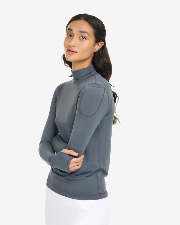 Women wearing smoke turtle neck top on a white background. (Style 2013) - BloqUV