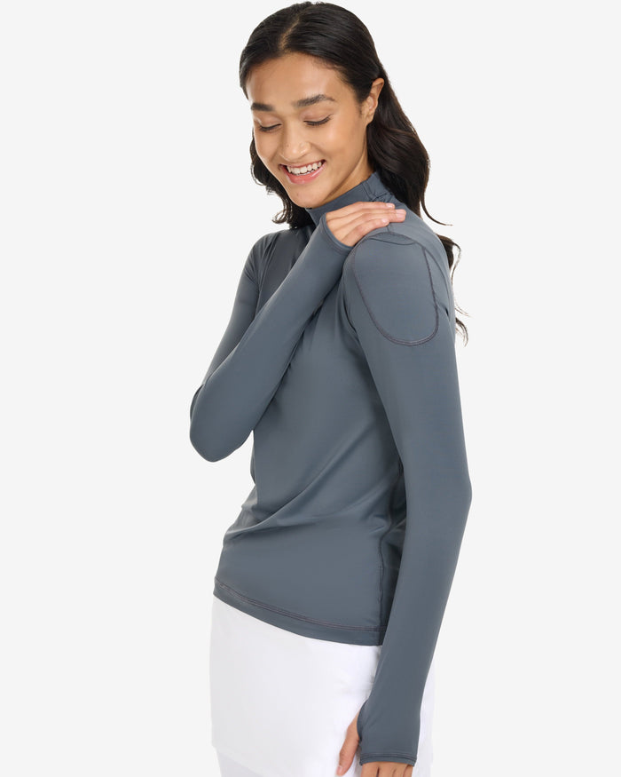 Women wearing smoke turtle neck top on a white background. (Style 2013) - BloqUV