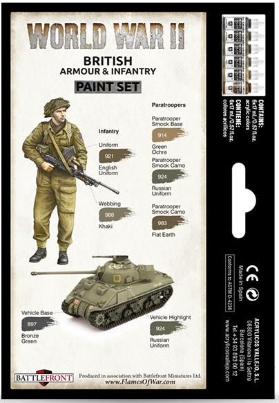 WW2 British Armour & Infantry Wargames Paint Set from Vallejo (6) Colors - Combat Miniatures