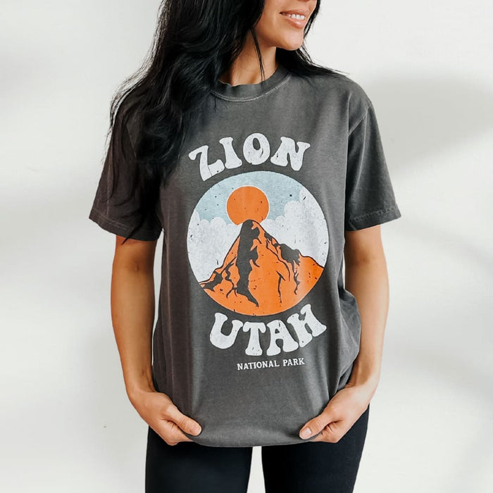 model wearing Zion National Park Tee