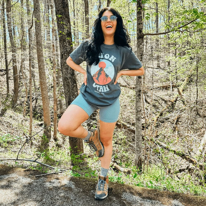 model wearing Zion National Park Tee