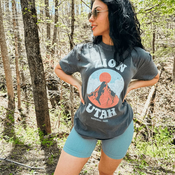 model wearing Zion National Park Tee