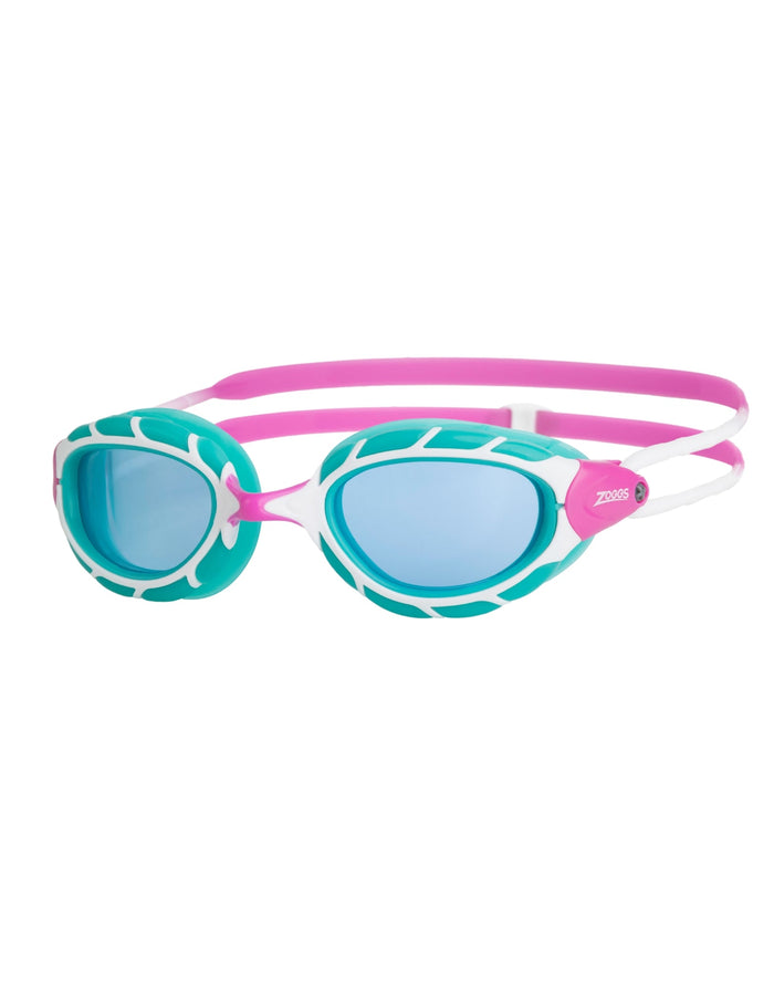 Zoggs Junior Predator Goggle in teal and pink with white accents