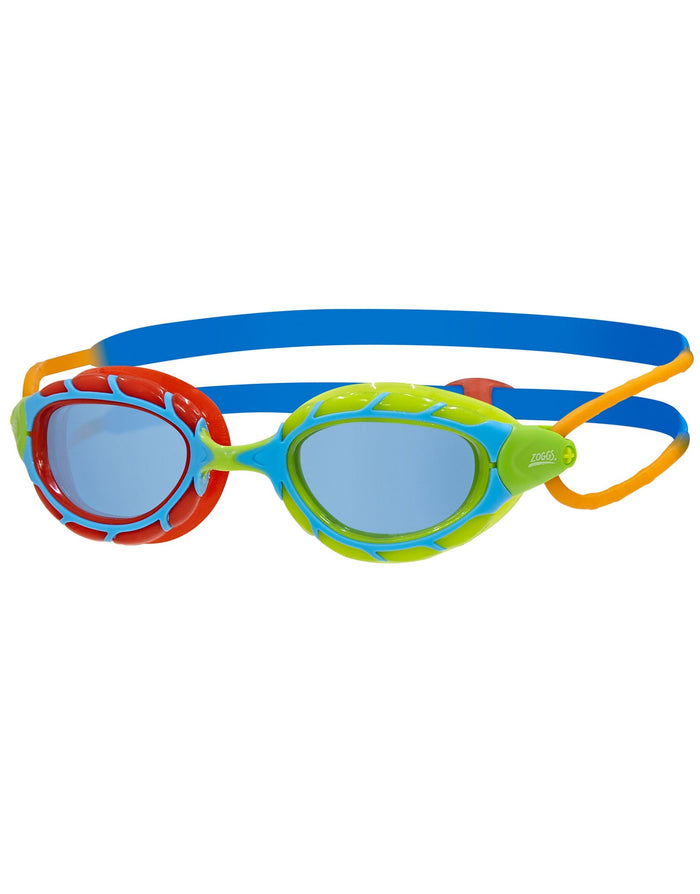 Zoggs Junior Predator Goggle with red, blue and green accents