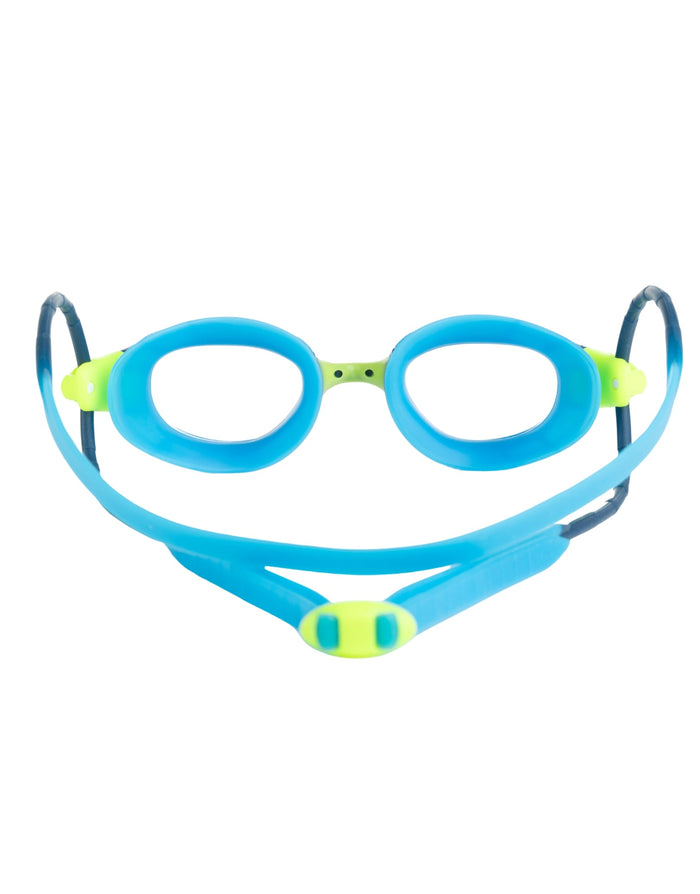 Zoggs Junior Predator Goggle with blue and green lenses and adjustable straps