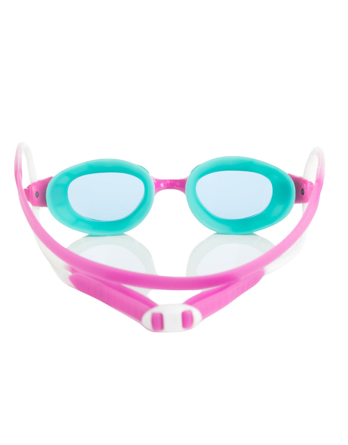 Zoggs Junior Predator Goggle in pink and teal with clear lenses