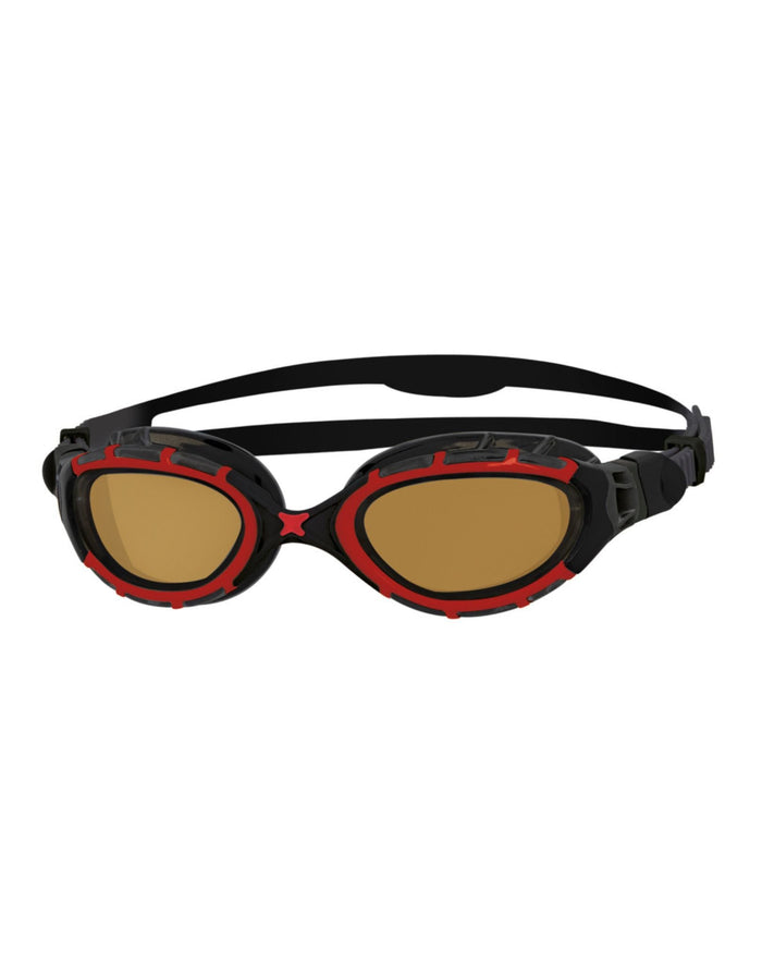 Zoggs Predator Flex Polarized Ultra Goggles in black red frame with gold lenses