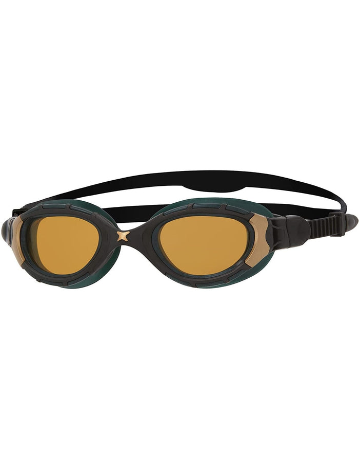 Zoggs Predator Flex Polarized Ultra Reactor goggles in black gold frame yellow lenses