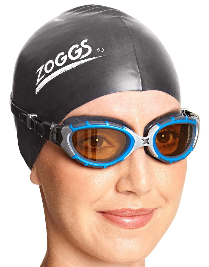 Zoggs Predator Flex Polarized Ultra Reactor Goggle in sleek black with blue accents